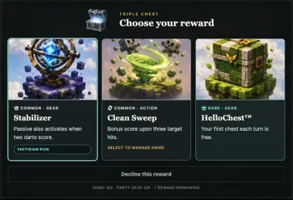 An open chest offering action card and gear rewards